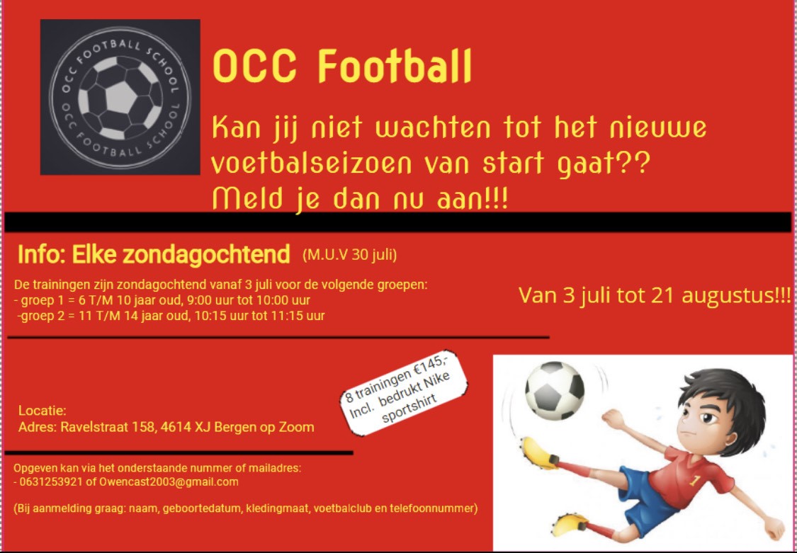 OCC Football verzorgt voetbaltraining in de zomer